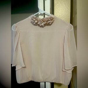 Elegant ballet pink  Blouse with Floral Neckline